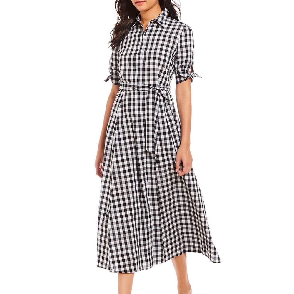 Calvin Klein B&W Gingham A-Line Shirt Dress